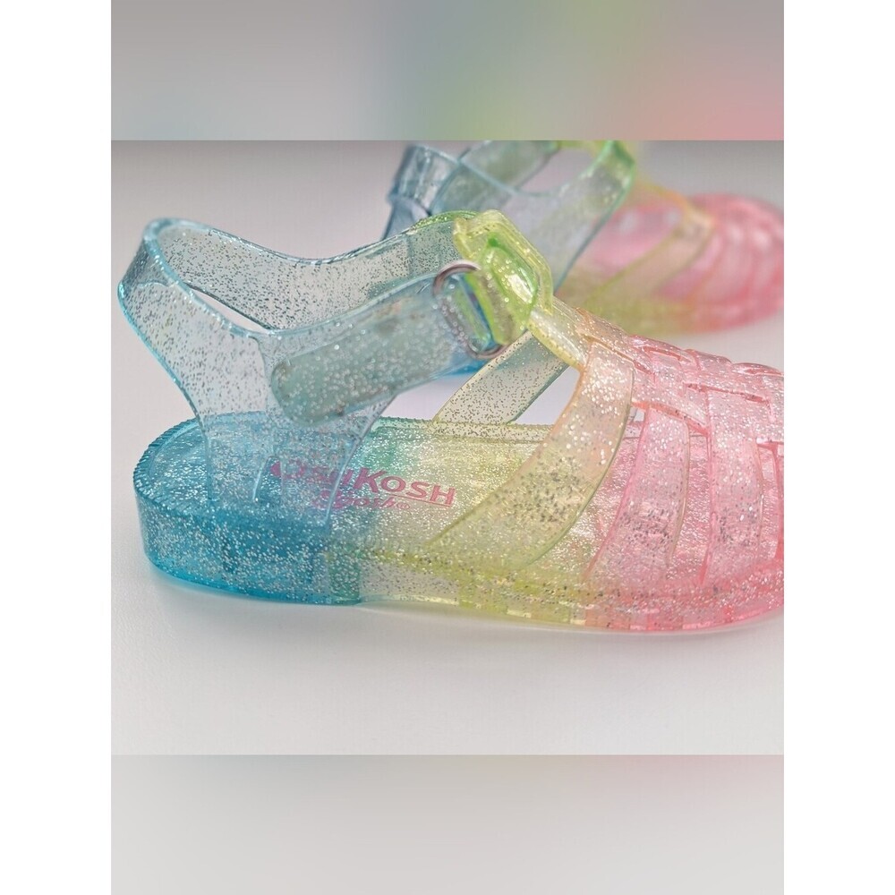 OshKosh B'gosh Baby (Size 4) Glitter Jelly Sandals in Pastel Rainbow Colors - Picture 7 of 16